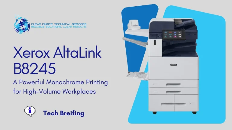 Xerox AltaLink B8245 black-and-white multifunction printer featuring AI-powered apps and a 10.1-inch touchscreen at 2300 Brookhill, Birmingham, AL.