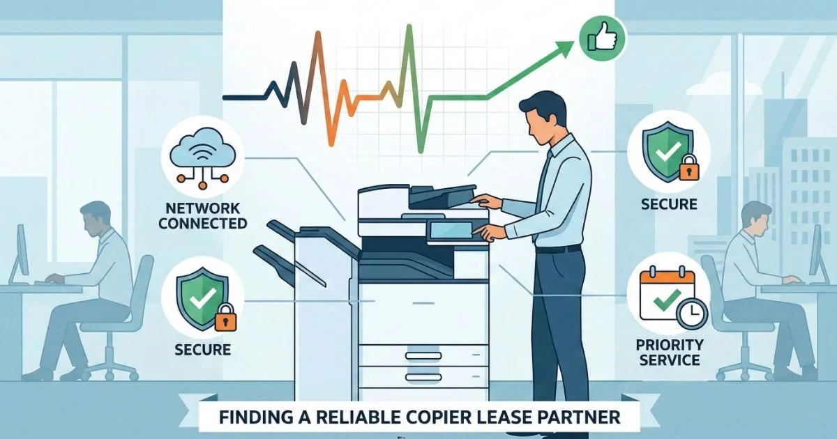 A professional technician providing a Reliable Copier Lease in Birmingham, featuring 4-hour SLAs, secure network connectivity, and priority service.