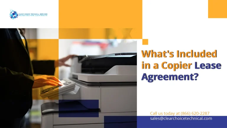 What's included in a copier lease agreement graphic with business professional operating office copier in Birmingham AL